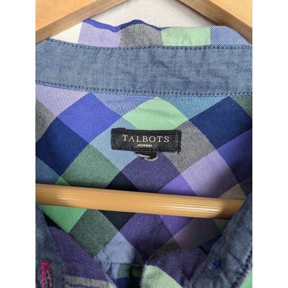 Talbots Green Purple Plaid Button Down Shirt Womens Large - Picture 3 of 7